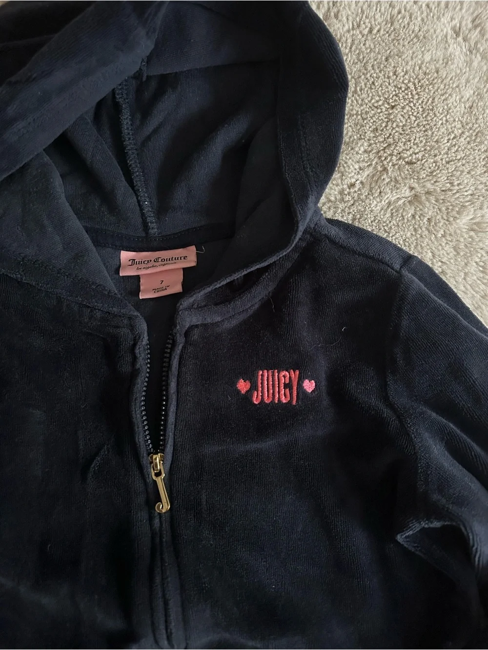 Girl’s Juicy Couture Navy Velour Track Set with Pink Logo Trim